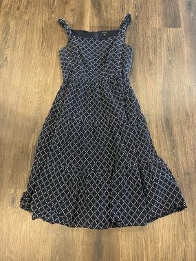 Ann Taylor Navy Diamond-Print Midi Sundress